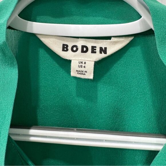 Boden 100% Silk Green Bow Neck Button Down Blouse Size 4 - Picture 6 of 7